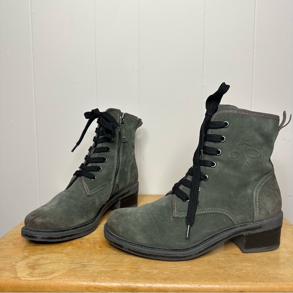 OTBT Combat Biker Olive Green Suede Ankle Boots 7.5M CabinCore Outdoors Clogs